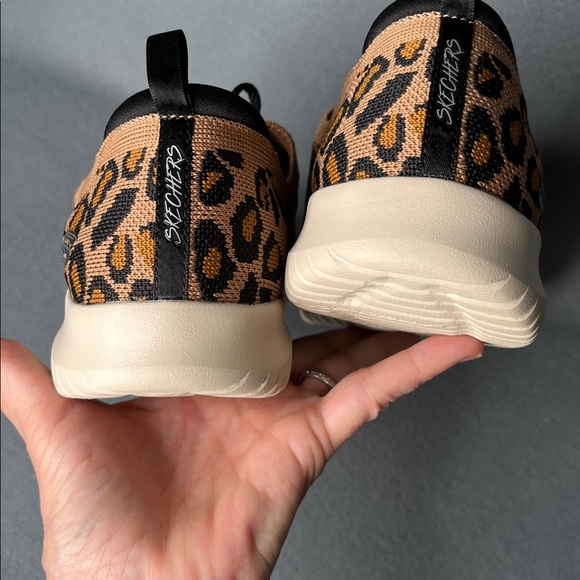 Skechers black and brown animal print sneakers, slip on, adjustable ties, sz 10 - Picture 5 of 9